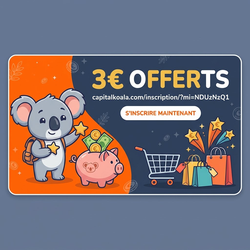 Capital Koala code parrainage pour débloquer 3€ offerts sur le livret d'épargne de votre enfant via le cashback des achats quotidiens