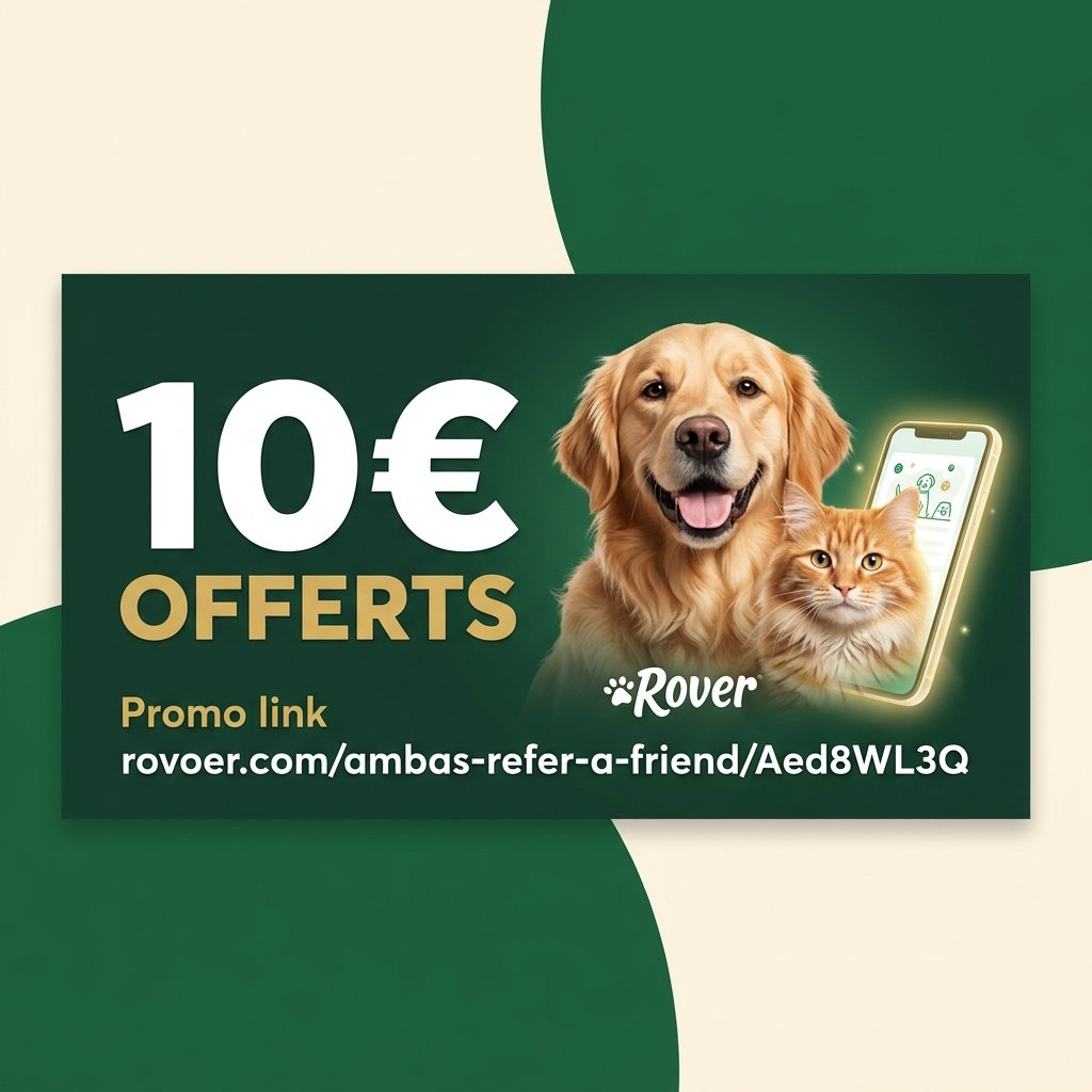 Rover code parrainage pour débloquer 10€ de réduction offerts sur votre première réservation de garde d'animaux ou promenade