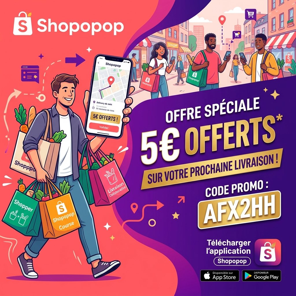 Shopopop code parrainage AFX2HH pour débloquer 5€ offerts lors de votre inscription sur l'application de livraison collaborative
