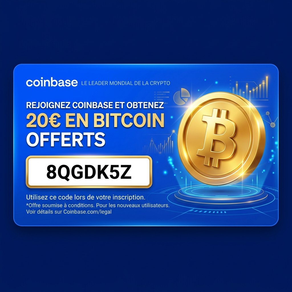 Coinbase code parrainage 8QGDK5Z pour débloquer 20€ de Bitcoin gratuits lors de votre premier achat crypto