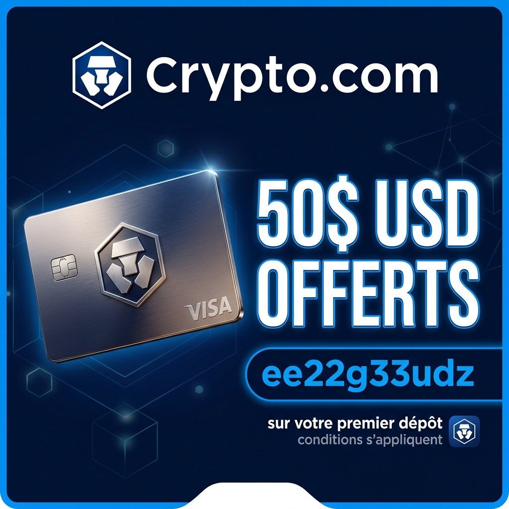 Crypto.com code parrainage ee22g33udz pour débloquer jusqu'à 50$ USD de bonus de bienvenue crypto