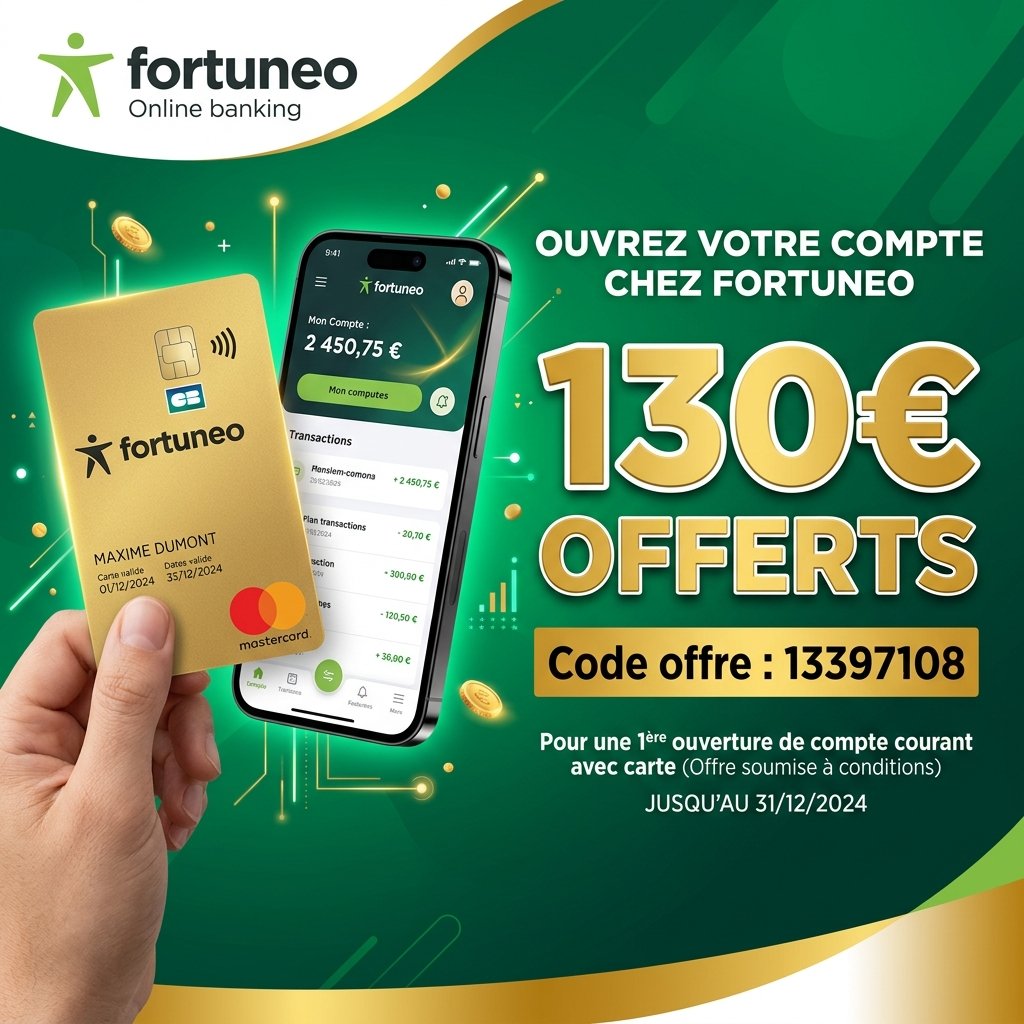 Recevez jusqu'à 130€ de prime de parrainage sur Fortuneo avec le code 13397108.
