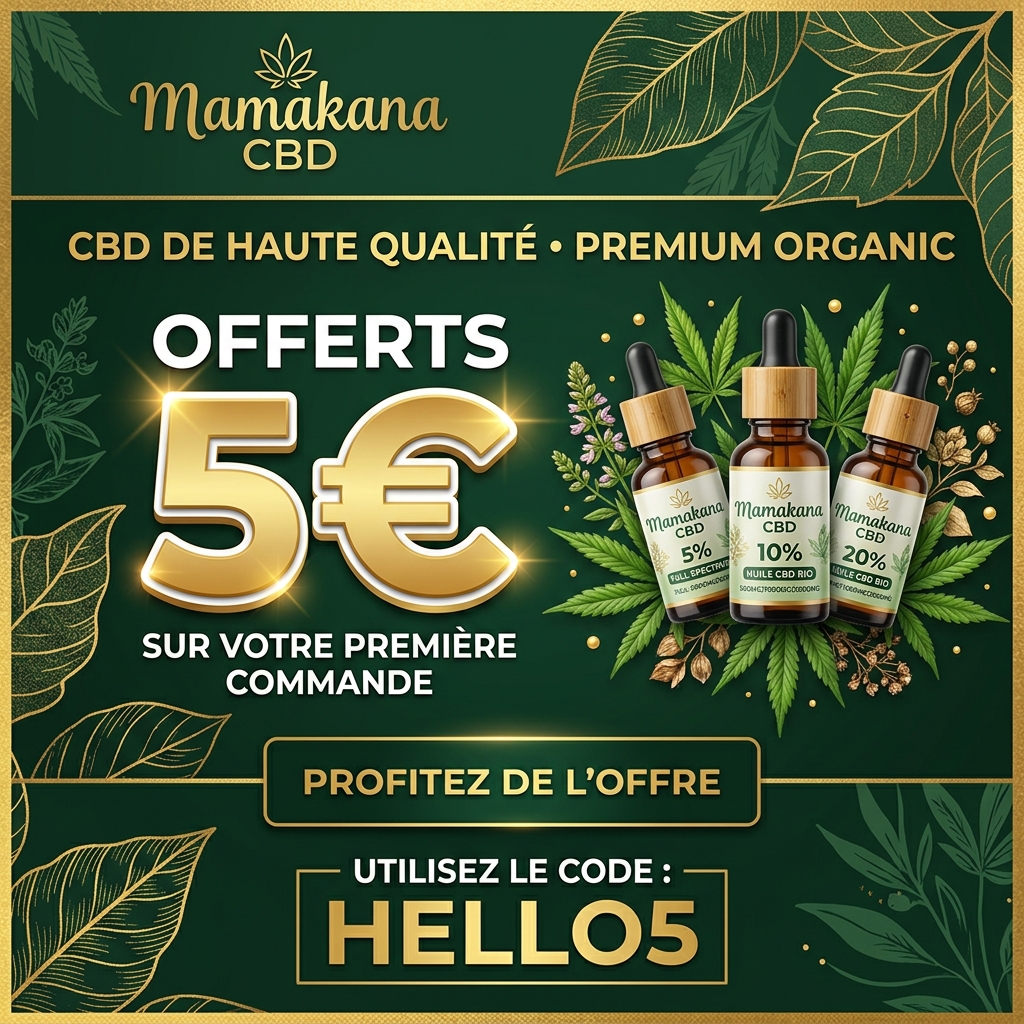 Mamakana code promo de 5€ sur les huiles de CBD et produits bien-être