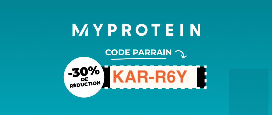 Profitez du MyProtein code promo KAR-R6Y et obtenez 30% de réduction dès 40€ d’achat. Compléments sportifs, protéines et nutrition fitness à prix réduit.