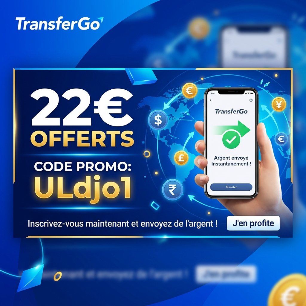 TransferGo code parrainage ULdjo1 pour obtenir 22€ offerts sur votre premier transfert d'argent international