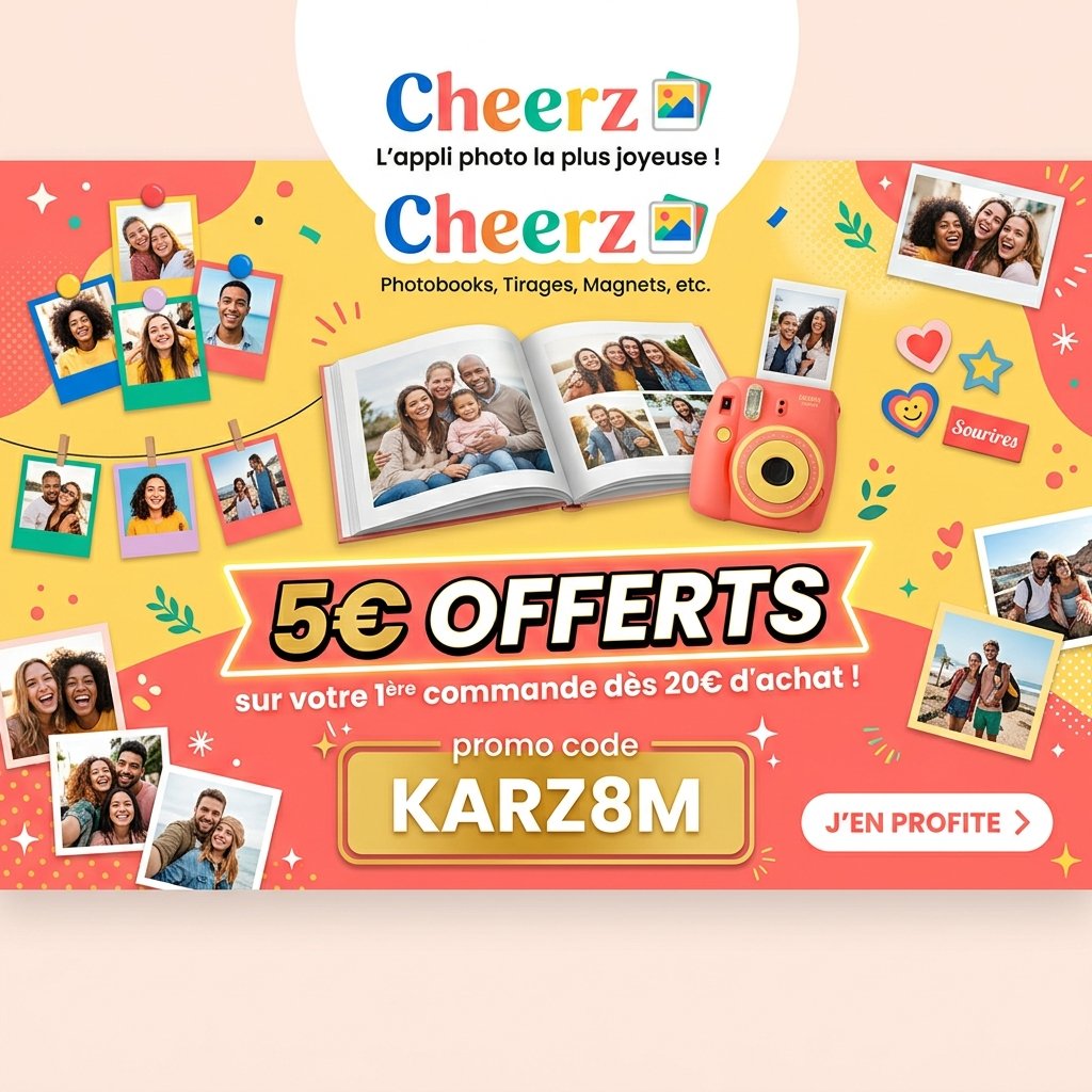 Cheerz code promo KARZ8M pour débloquer 5€ de crédit offerts sur votre solde pour vos tirages et albums photo personnalisés