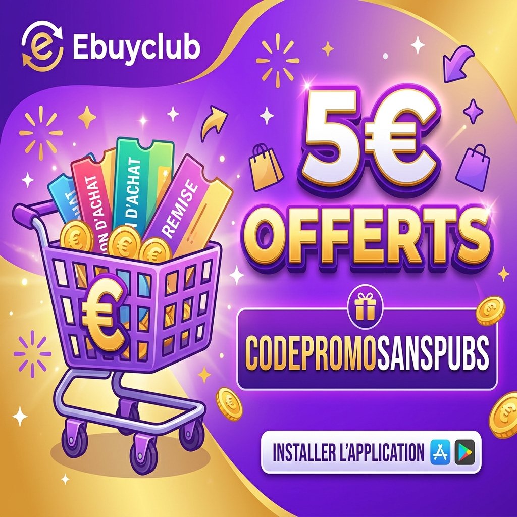 Ebuyclub code parrainage codepromosanspubs pour débloquer 5€ offerts et du cashback sur vos commandes en ligne et bons d'achat