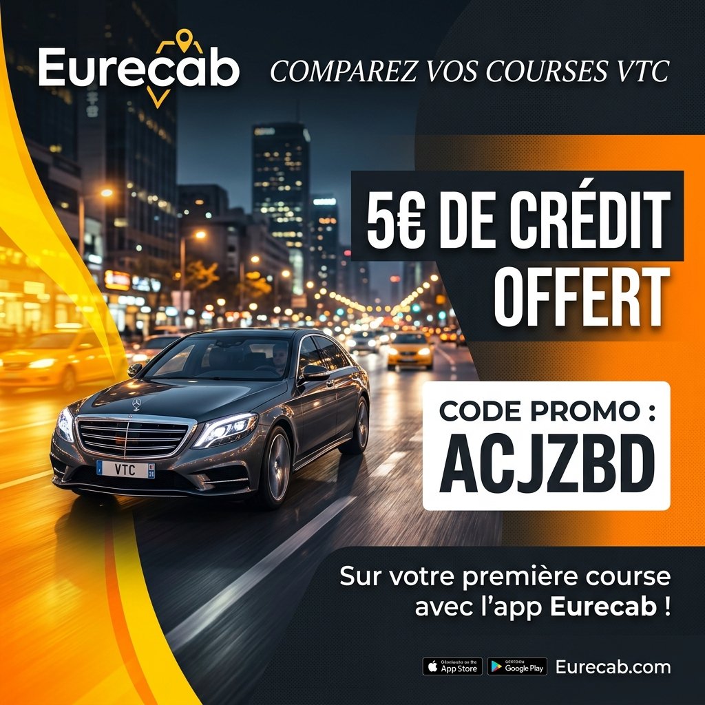 Eurecab code parrainage ACJZBD pour débloquer 5€ de crédit offert sur votre première réservation VTC