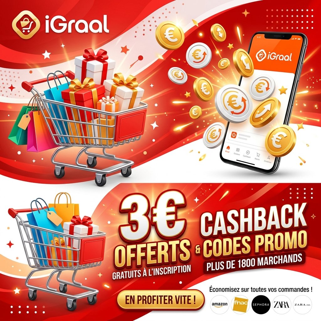 iGraal code parrainage pour débloquer 3€ offerts et du cashback sur vos achats en ligne e-commerce