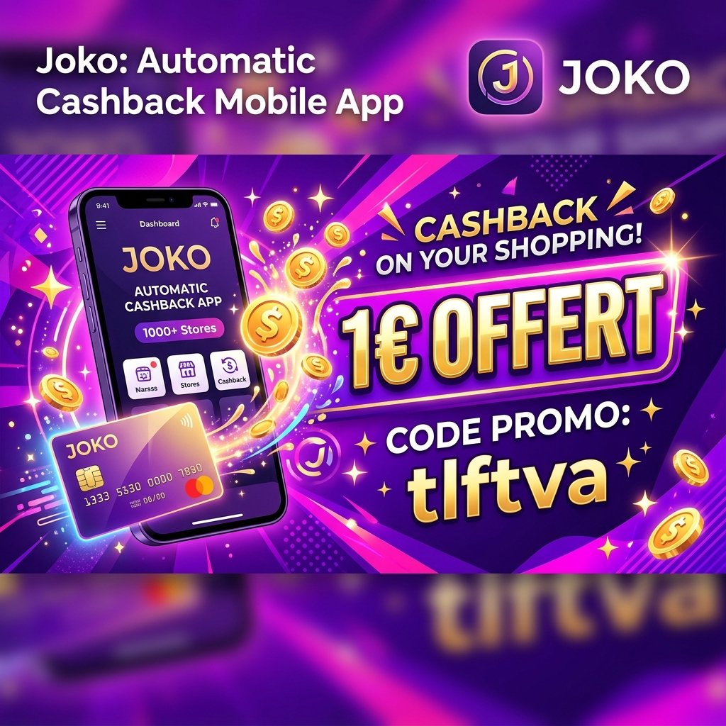 Joko code parrainage tlftva pour débloquer 1€ offert et du cashback automatique en connectant votre carte bancaire