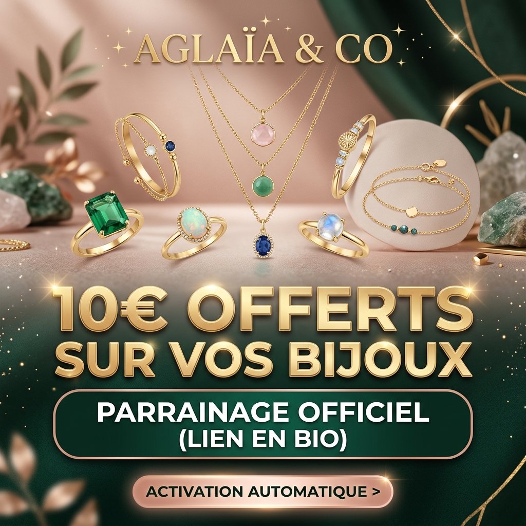 Offre aglaia and co code promo parrainage offrant 10€ de réduction sur les bijoux éthiques faits main