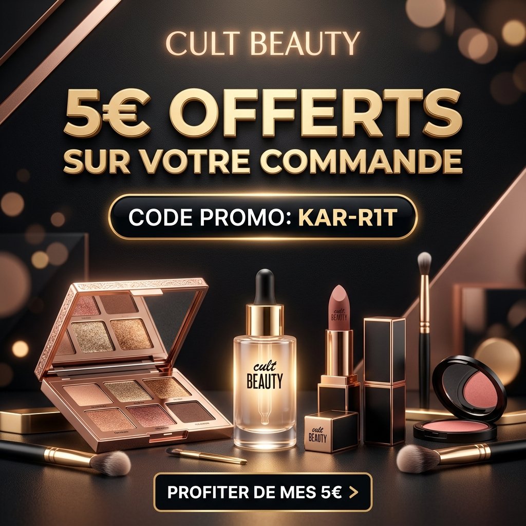 Offre cult beauty code promo parrainage KAR-R1T offrant 5€ de réduction sur les cosmétiques et soins de luxe