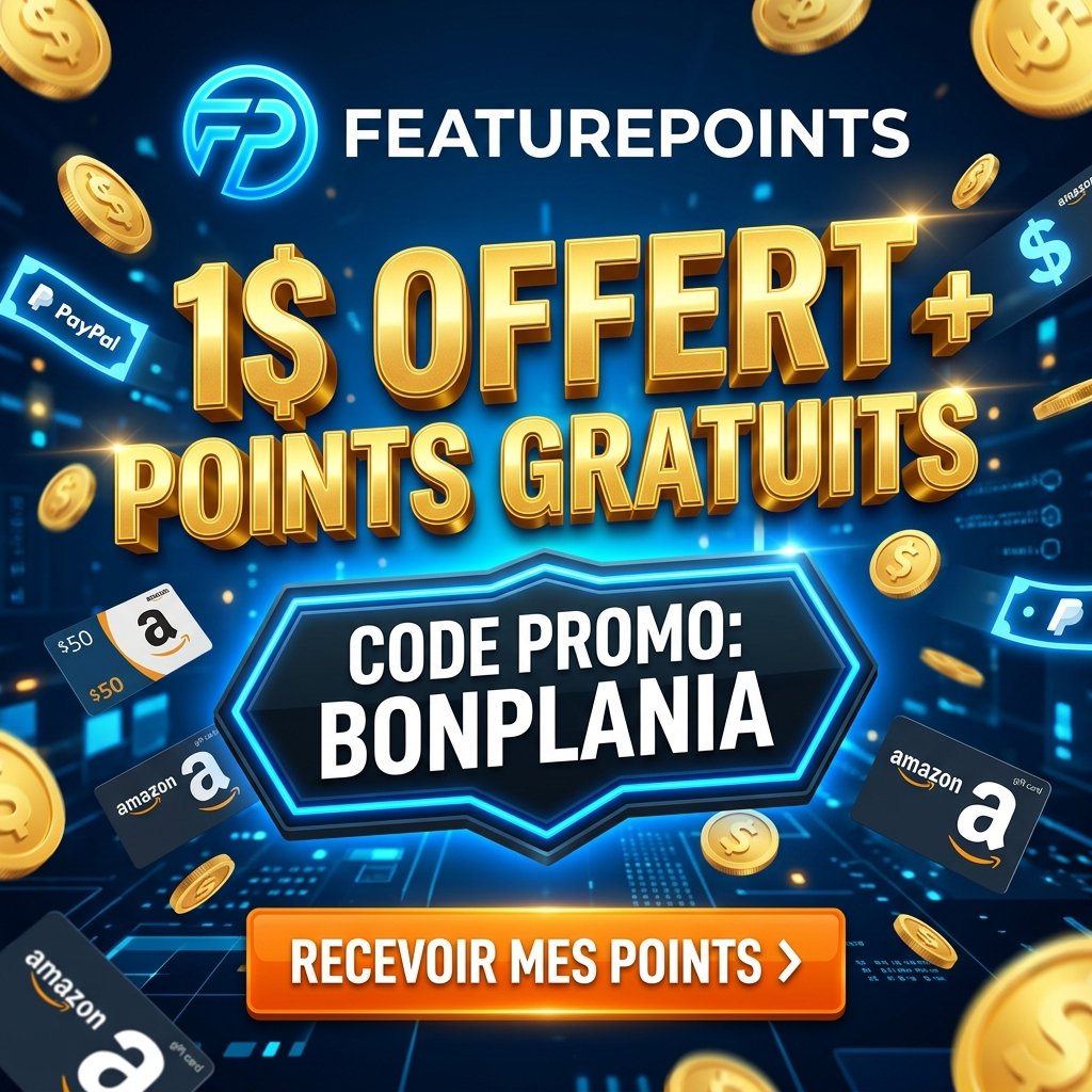 Offre featurepoints code promo parrainage bonplania offrant 1$ et 50 points gratuits pour tester des applications