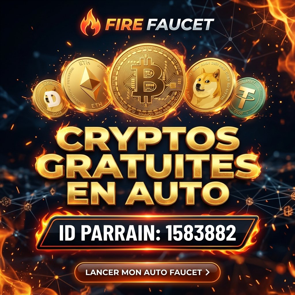 Offre fire faucet code promo parrainage 1583882 permettant de gagner des cryptomonnaies gratuites en automatique