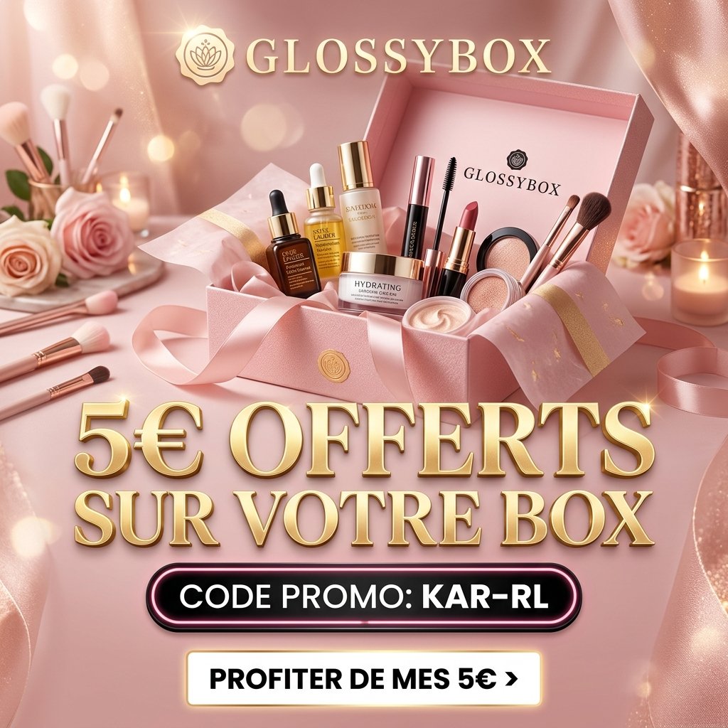 Offre glossybox code promo parrainage KAR-RL offrant 5€ de réduction sur la box beauté