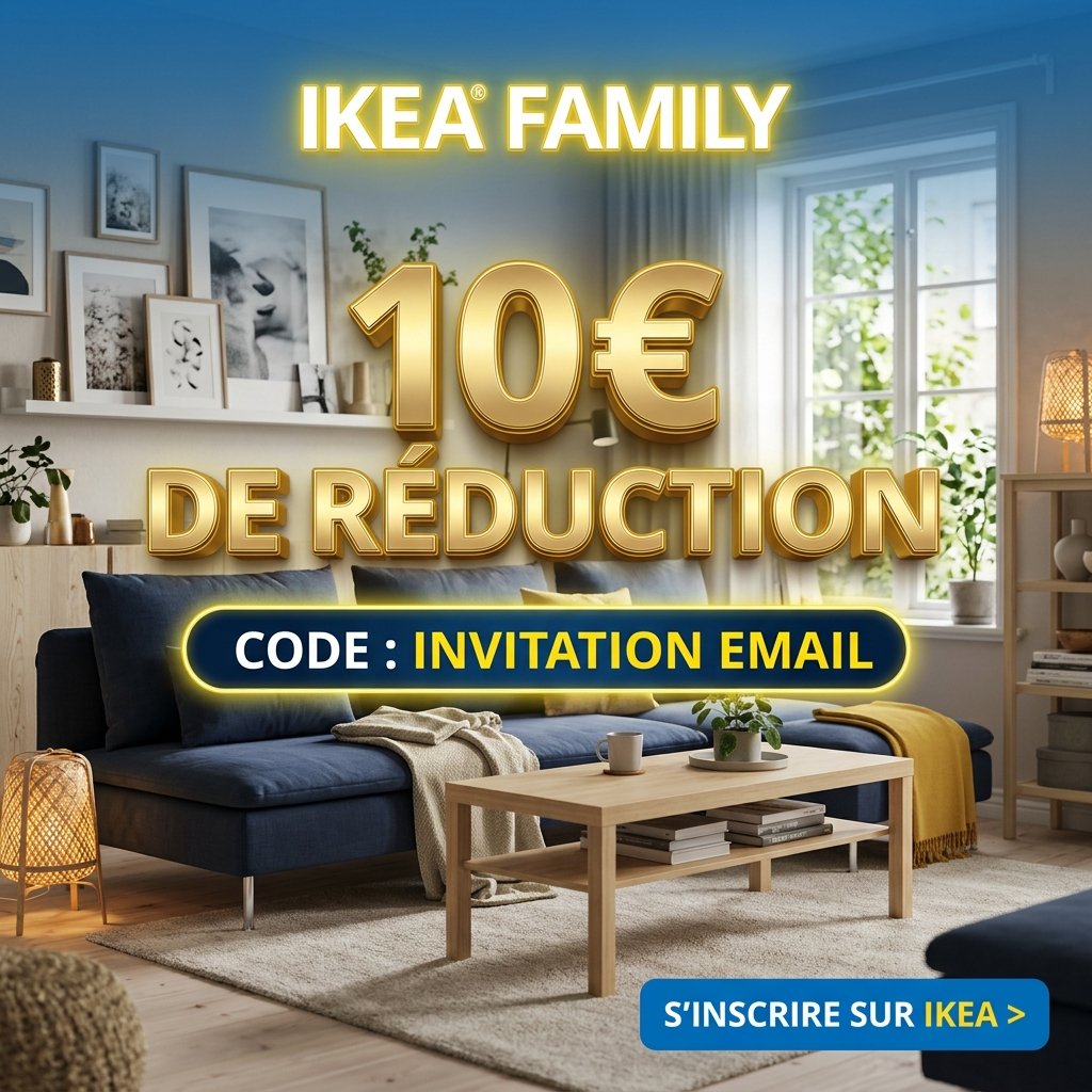Offre de parrainage IKEA Family permettant de recevoir un coupon de réduction de 10€ dès 30€ d'achat ikea code promo parrainage