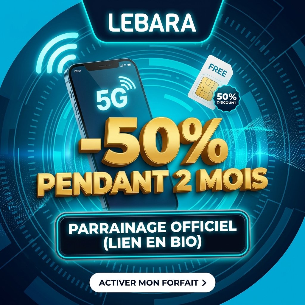 Offre lebara code promo parrainage aklamio offrant 50% de réduction pendant 2 mois sur le forfait mobile