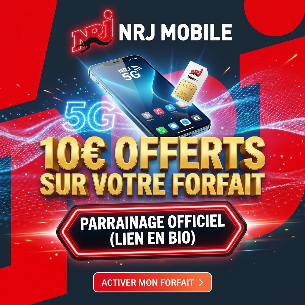 Offre nrj mobile code promo parrainage aklamio offrant 10€ de réduction sur les forfaits mobiles sans engagement