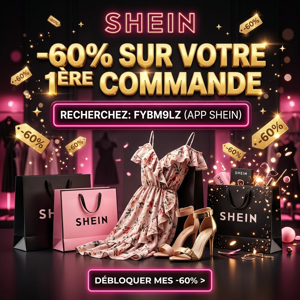Offre shein code promo parrainage FYBM9LZ offrant 60% de réduction sur la première commande